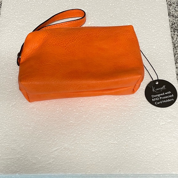 NWT “K•Carroll Orange Vegan Leather ZipUp Wristlet - Picture 4 of 12